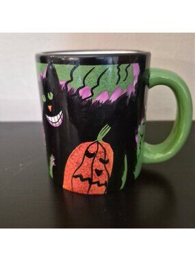 Halloween-Themed Ceramic Mug  Black Cat Pumpkin Bats Design  Lillian Vernon